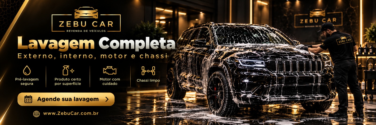 Lavagem Completa: externo, interno, motor e chassi